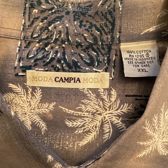 Moda Campia men’s button down shirt grey’s black & white palm trees - Picture 4 of 6